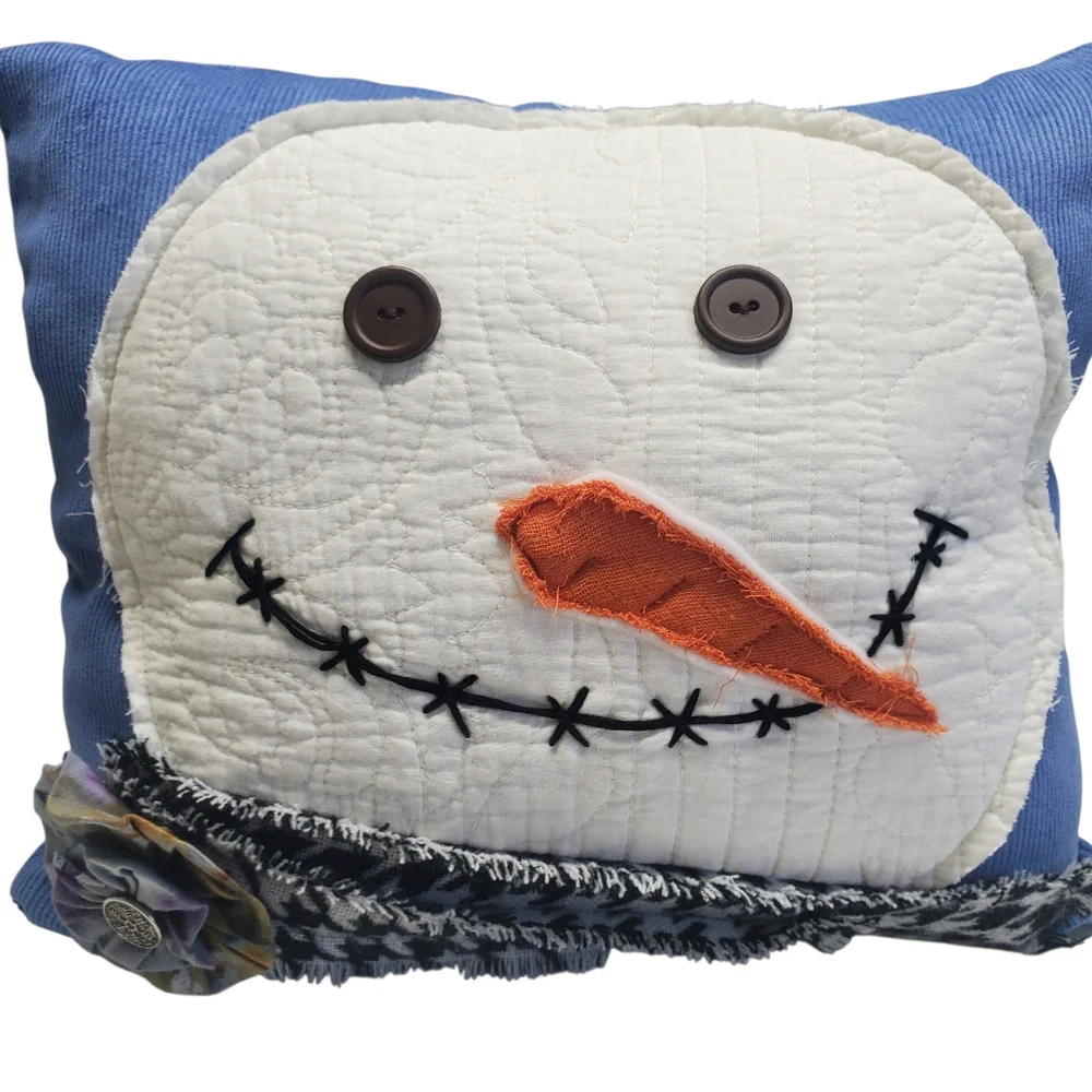 NEW Homemade Snowman Decorative Pillow Set - Blue and White